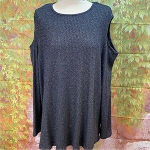 Bobeau Metallic Silver Cold-Shoulder Plus Size Sweater‎
